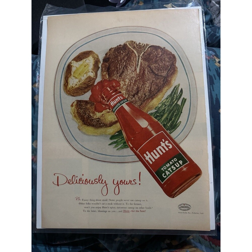 Vintage 50s Double Magazine Ad For Hunts Tomato Ketchup & Packard ClipperCar